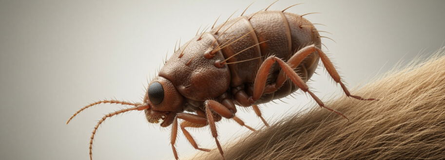 Большая блоха скачет на собаке, как на лошади